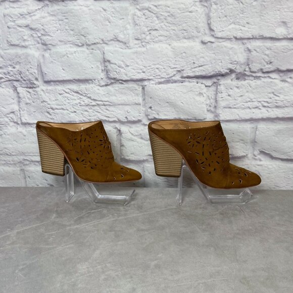 BCBGeneration Carmen Brown Laser Cut Faux Suede Mules - Picture 1 of 6